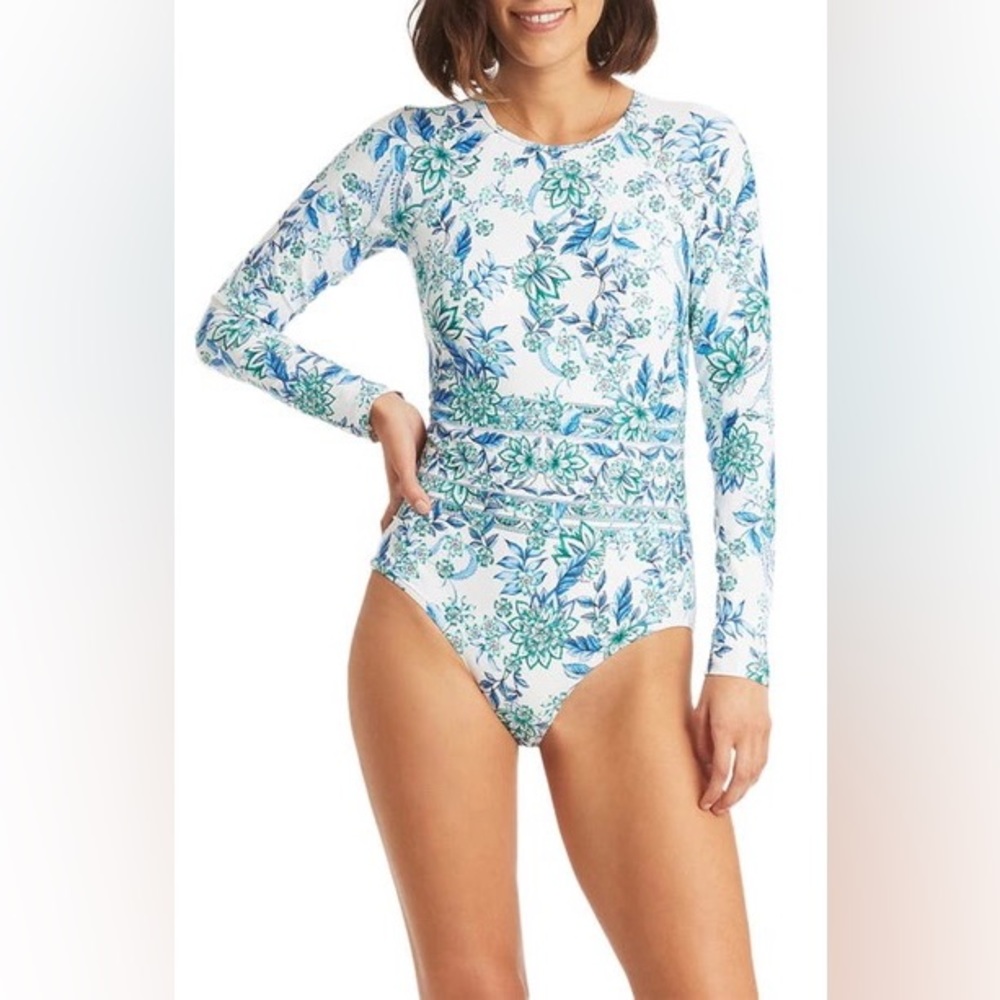 Sea Level Habitat Long Sleeve Rashguard Swimsuit in White New With Tags